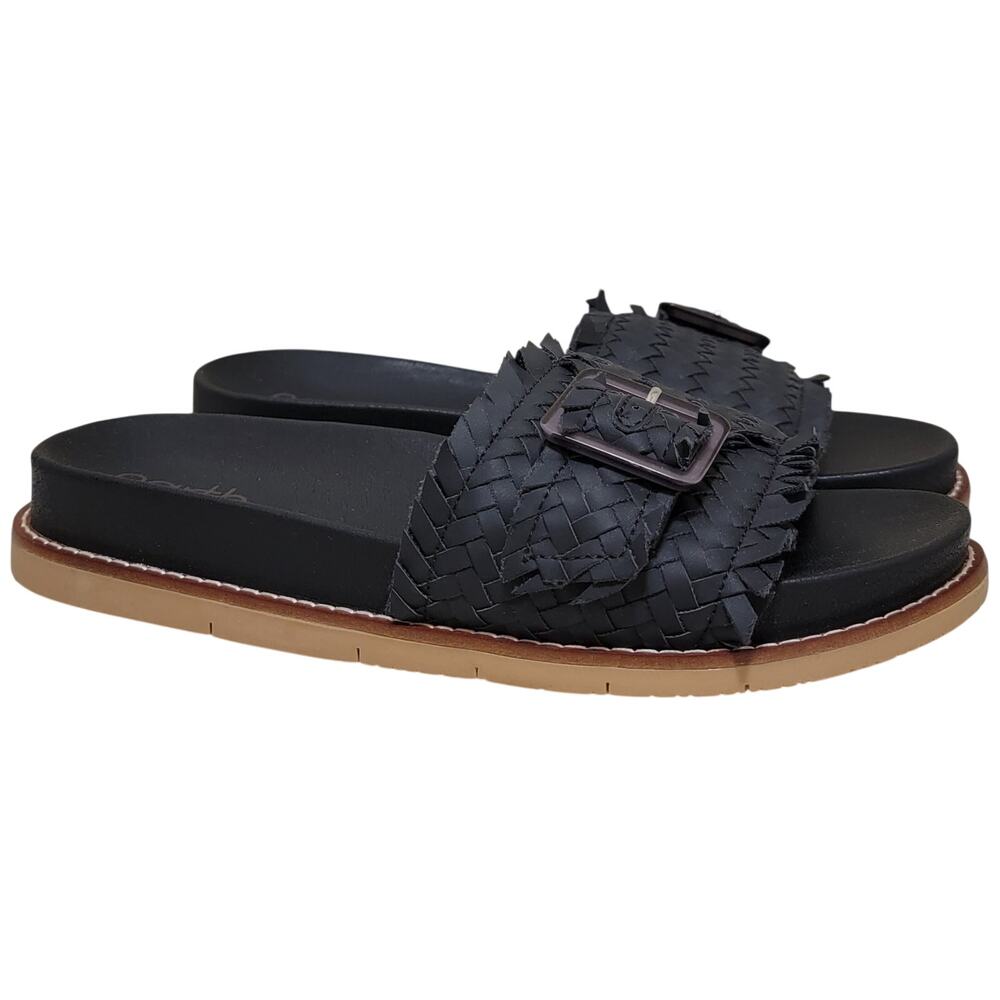 Earth Women Fontane Woven Slide Sandals Size US 7M Black Faux Leather